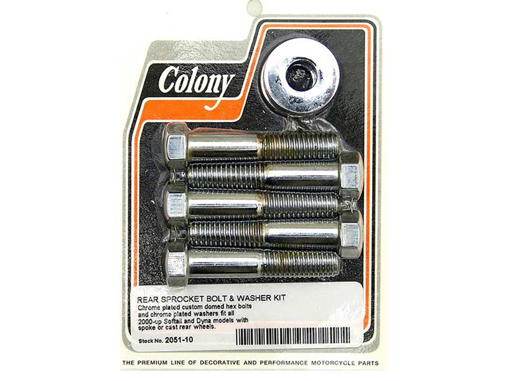 Colony Machine Rear Pulley or Sprocket Bolts Chrome 2051-10 for Dyna & Softail