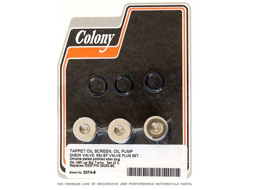 Colony Machine Oil Pump Plugs Chrome 2074-6 for Big Twin 1981-1999