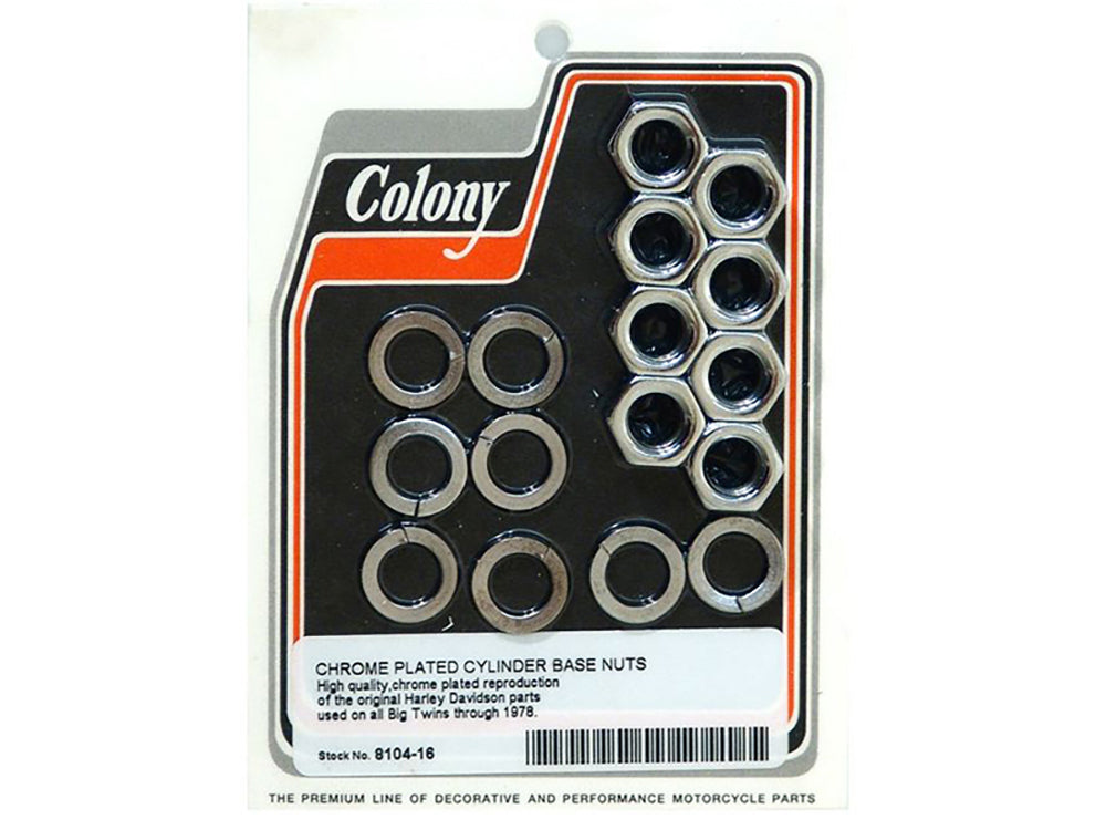 Colony Machine Cylinder Base Nuts Chrome 8104-16 for Big Twin 1930-1978