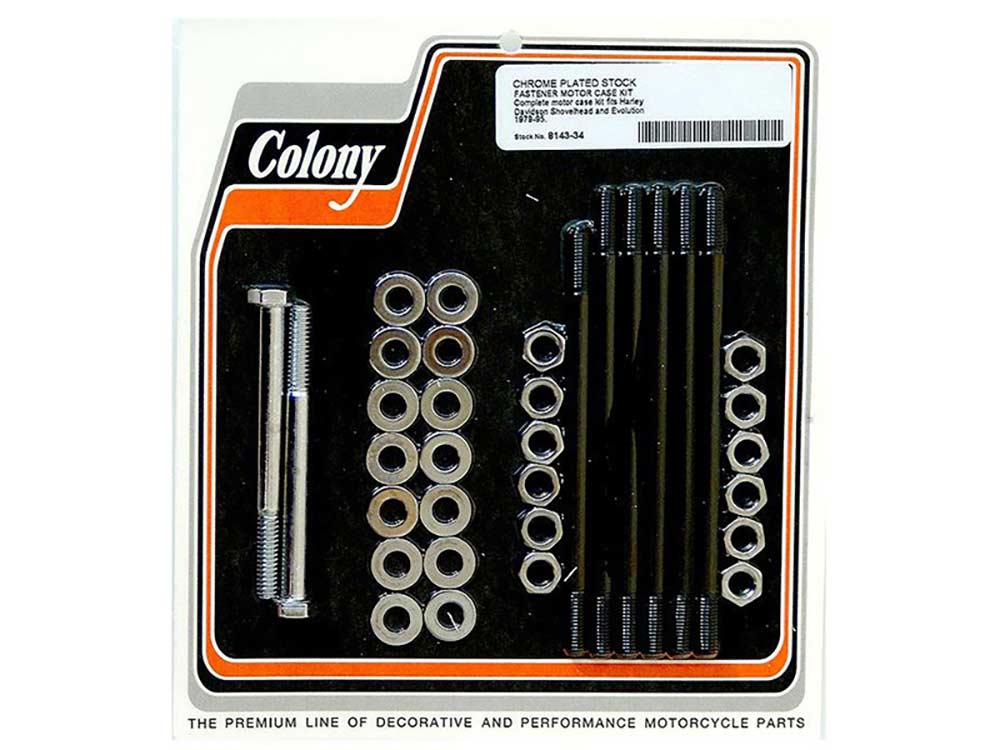 Colony Machine Stock Motor Case Stud Bolt & Nut Kit Chrome 8143-34 for Shovel & Evo 1979-1995