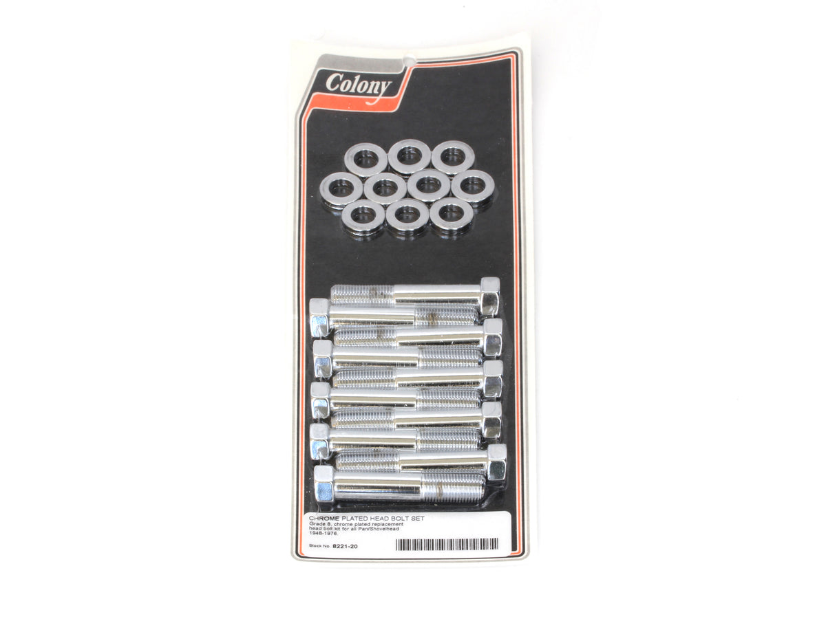 Colony Machine Stock Head Bolts Chrome 8221-20 for Pan & Shovel 1948-1984