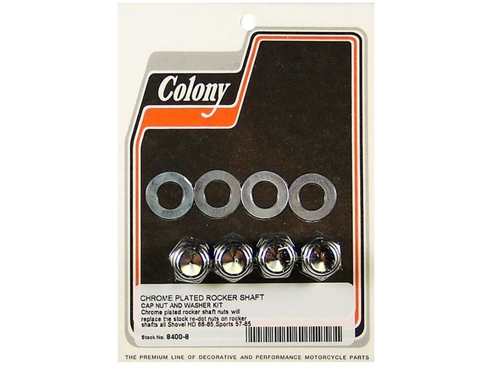 Colony Machine Cap Style Rocker Shaft Nuts Chrome 8400-8 for Big Twin 1966-1984 & Sportster 1957-1985