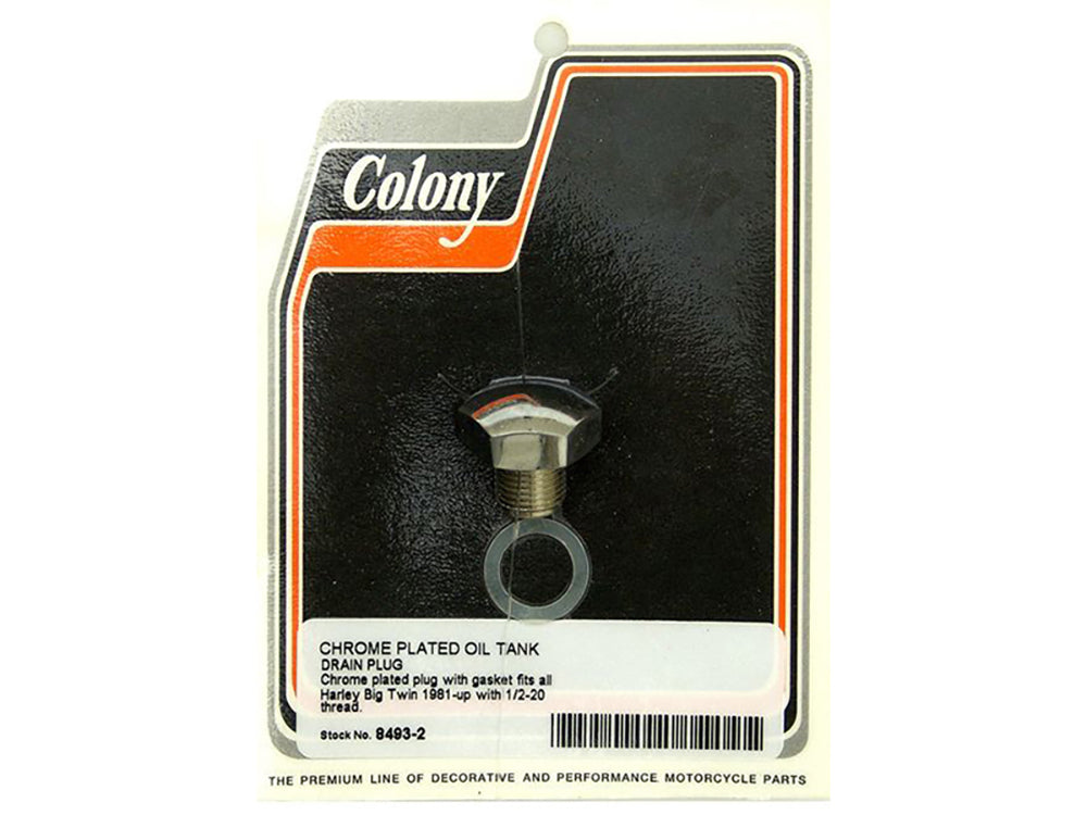 Colony Machine Drain Plug Chrome 8493-2 for Big Twin 1981up
