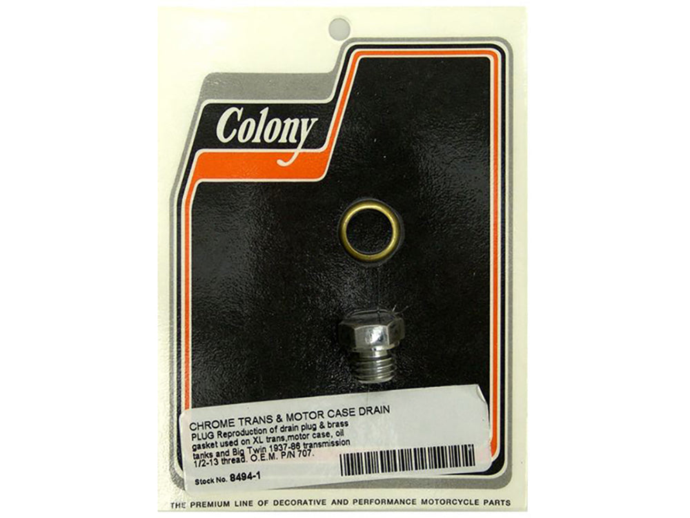 Colony Machine Drain Plug Chrome 8494-1 for 4Spd Big Twin & Sportster