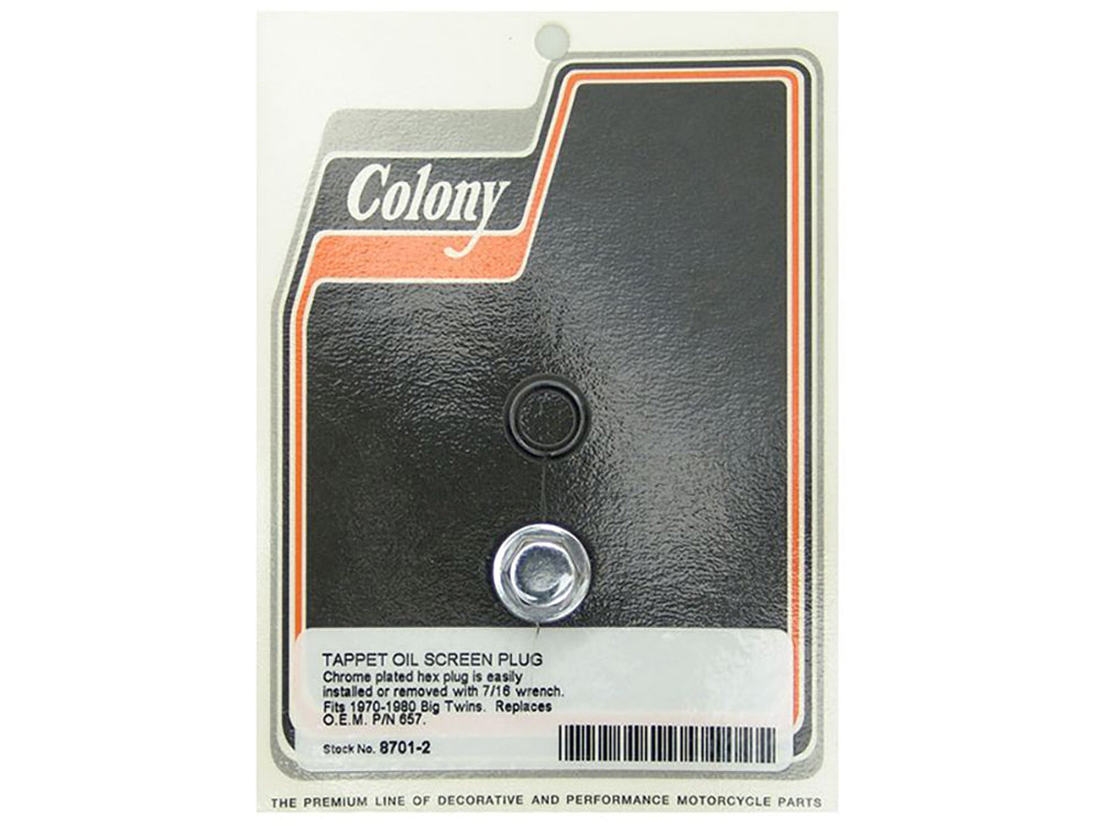 Colony Machine Tappet Oil Screen Plug Chrome 8701-2 for Big Twin 1970-1980