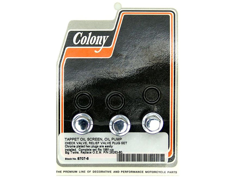 Colony Machine Hex Head Oil Pump Plugs Chrome 8707-6 for Big Twin 1981-1999