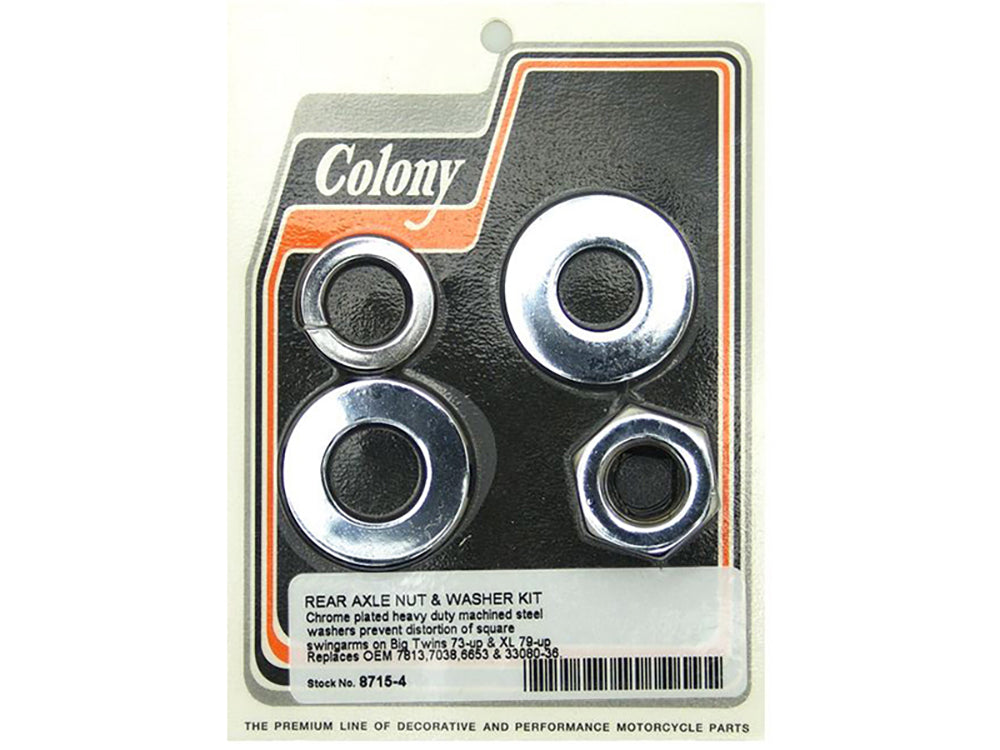 Colony Machine Rear Axle Nut & Washer Kit Chrome 8715-4 for Big Twin & Sportster