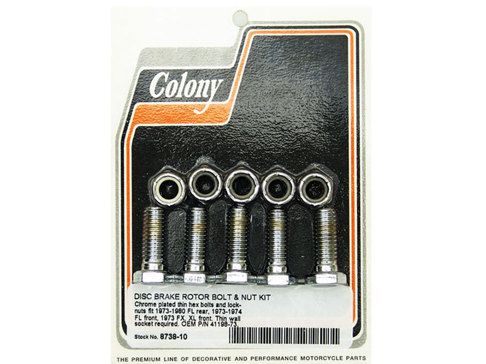 Colony Machine Disc Rotor Bolts Chrome 8738-10 for Big Twin & FL