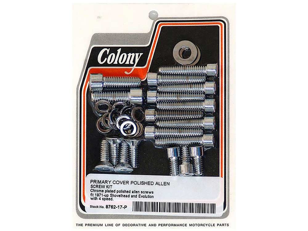 Colony Machine Primary Cover Bolts Chrome 8762-17-P for Big Twin 1971-1988