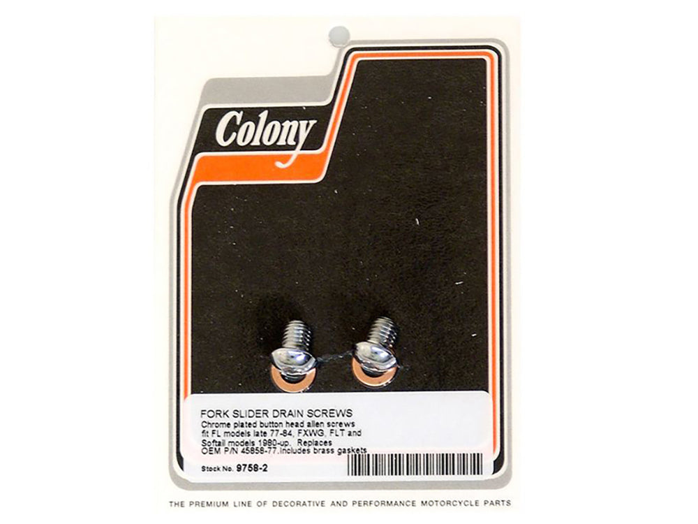 Colony Machine Button Head Allen Fork Slider Drain Bolts Chrome 9758-2