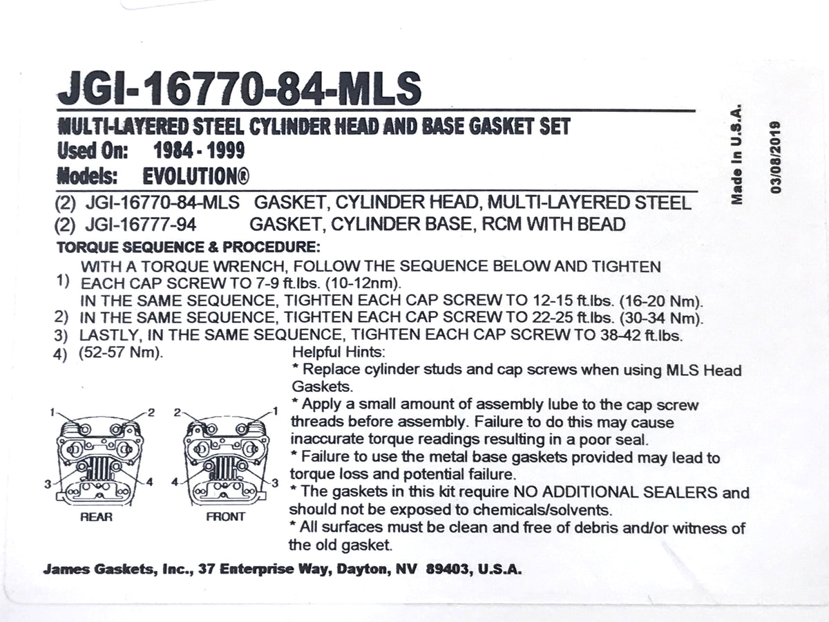 James Gaskets Inc MLS Cylinder Head Base Gasket Kit Big Twin 1984-1999