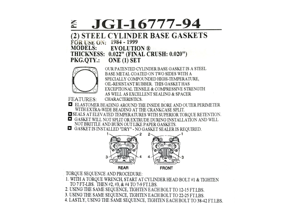 James Gaskets Inc Cylinder Base Gaskets Evolution Big Twin 1984-1999 JGI-16777-94