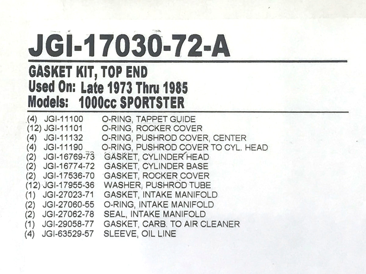 James Gaskets Inc Top End Gasket Kit Sportster 1973-1985 JGI-17030-72-A
