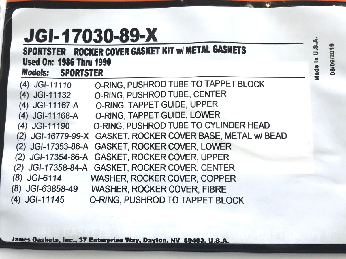 James Gaskets Inc Rocker Cover Gasket Kit Sportster 1986-1990 JGI-17030-89-X