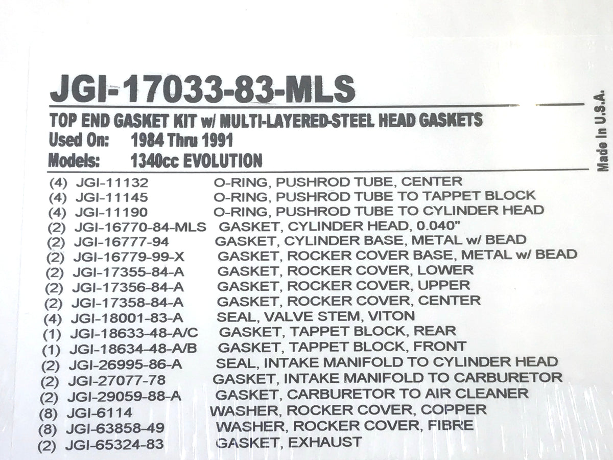 James Gaskets Inc MLS Top End Gasket Kit Evolution Big Twin 1984-1991