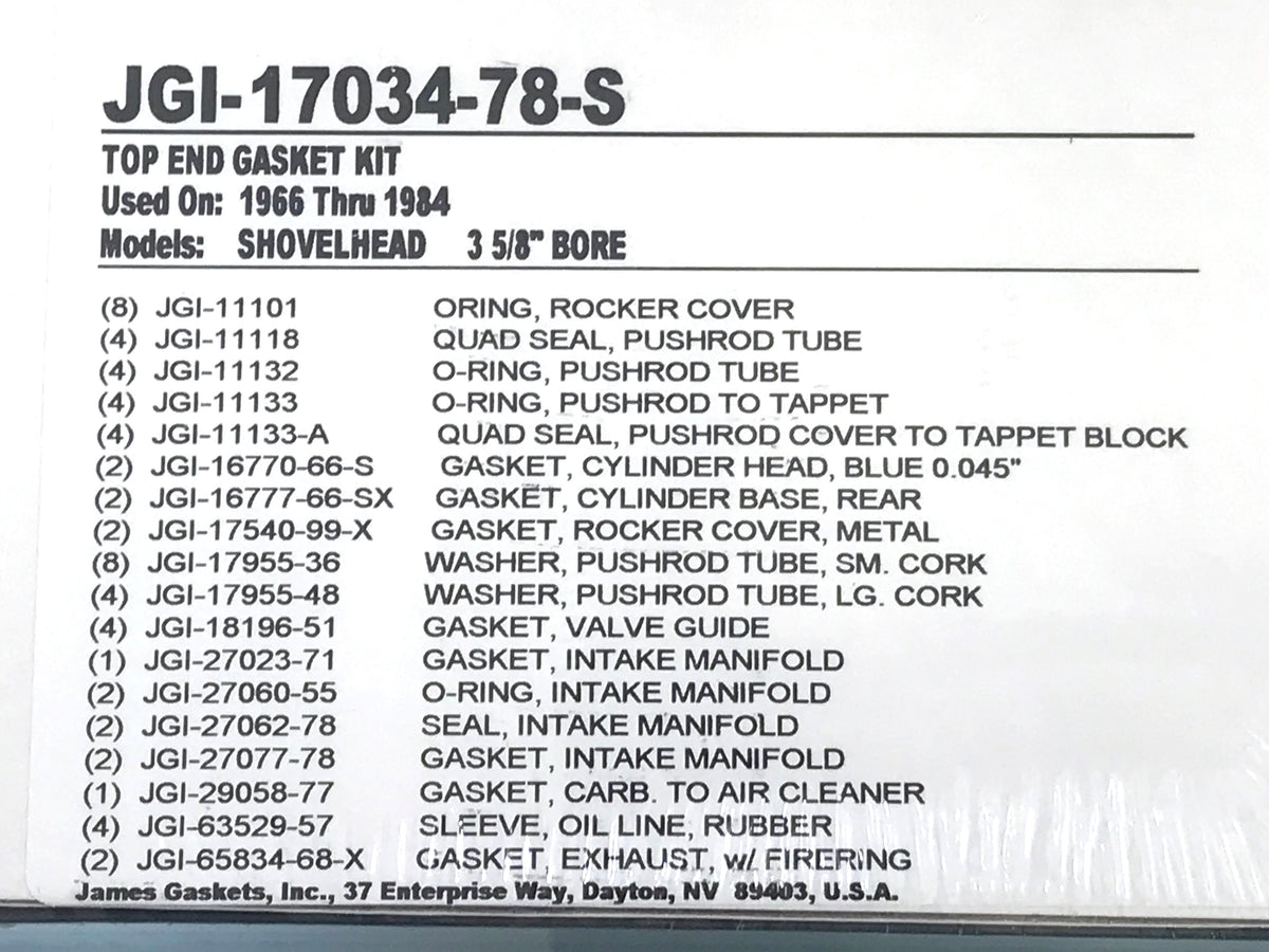 James Gaskets Inc Top End Gasket Kit Big Twin 1966-1984 3-5/8in. JGI-17034-78-S