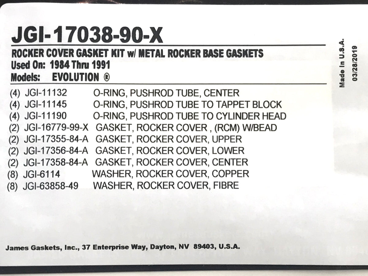 James Gaskets Inc Rocker Cover Gasket Kit Evolution Big Twin 1984-1991