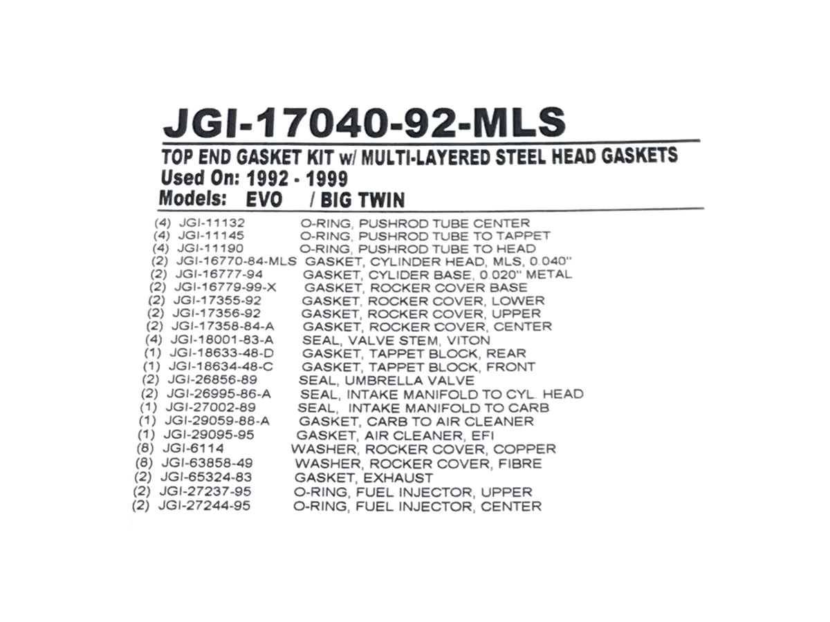 James Gaskets Inc MLS Top End Gasket Kit Evolution Big Twin 1992-1999 JGI-17040-92-MLS