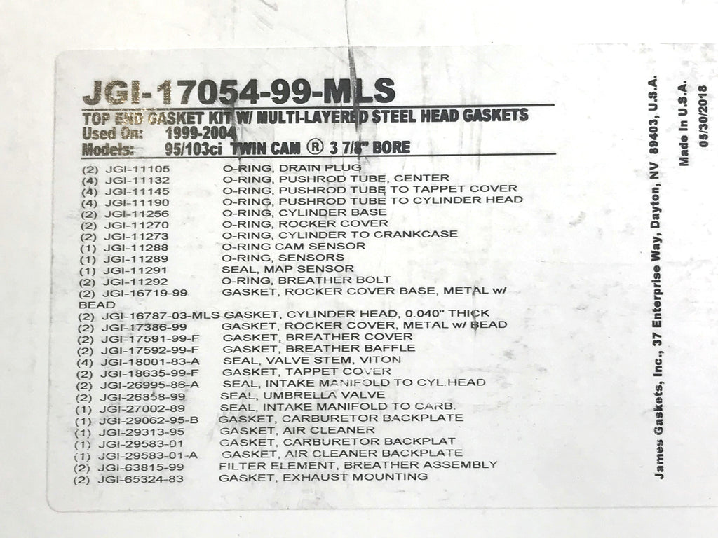James Gaskets Inc MLS Top End Gasket Kit Twin Cam 1999-2004