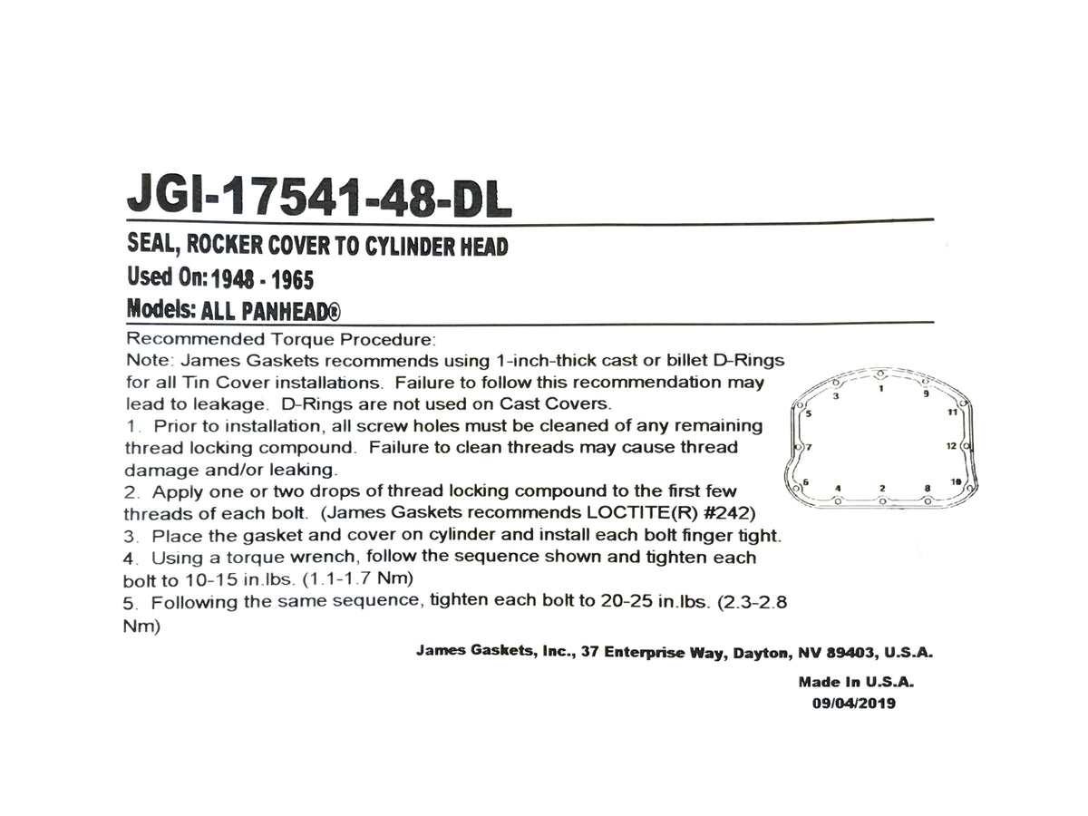 James Gaskets Inc Rocker Cover Gaskets Big Twin 1948-1965
