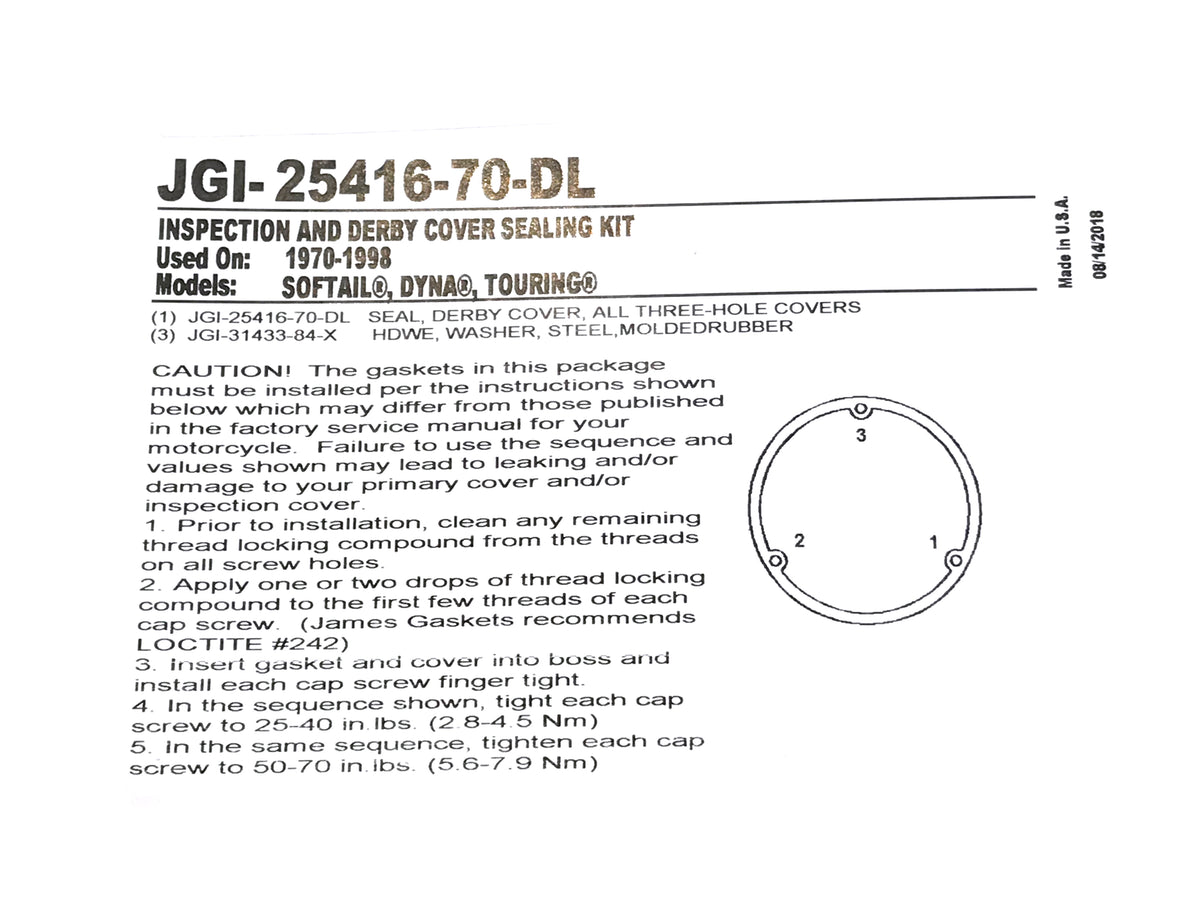 James Gaskets Inc Derby Cover Gasket Big Twin 1970-1998 JGI-25416-70-DL
