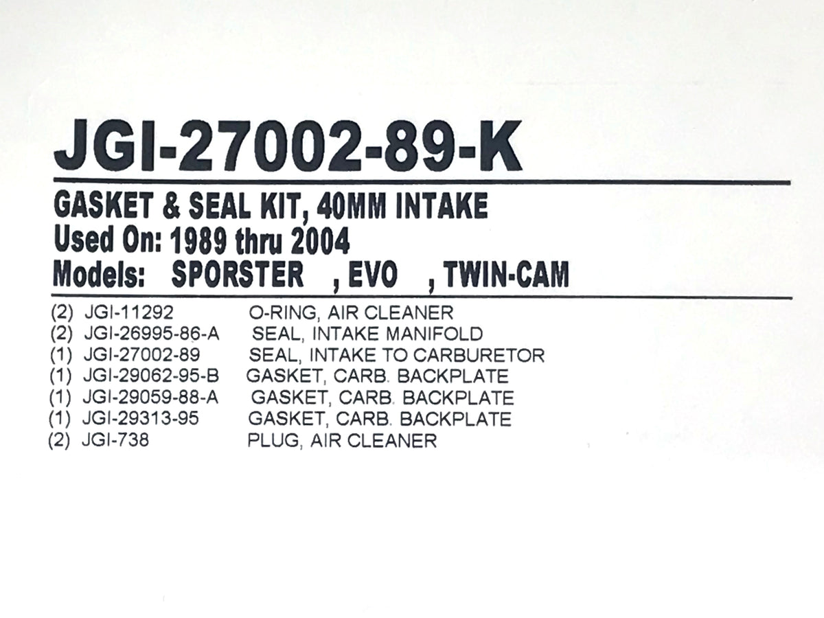 James Gaskets Inc CV Carburetor Intake Manifold Seal Kit Big Twin 1990-2006 Sportster 1988-2006 JGI-27002-89-K