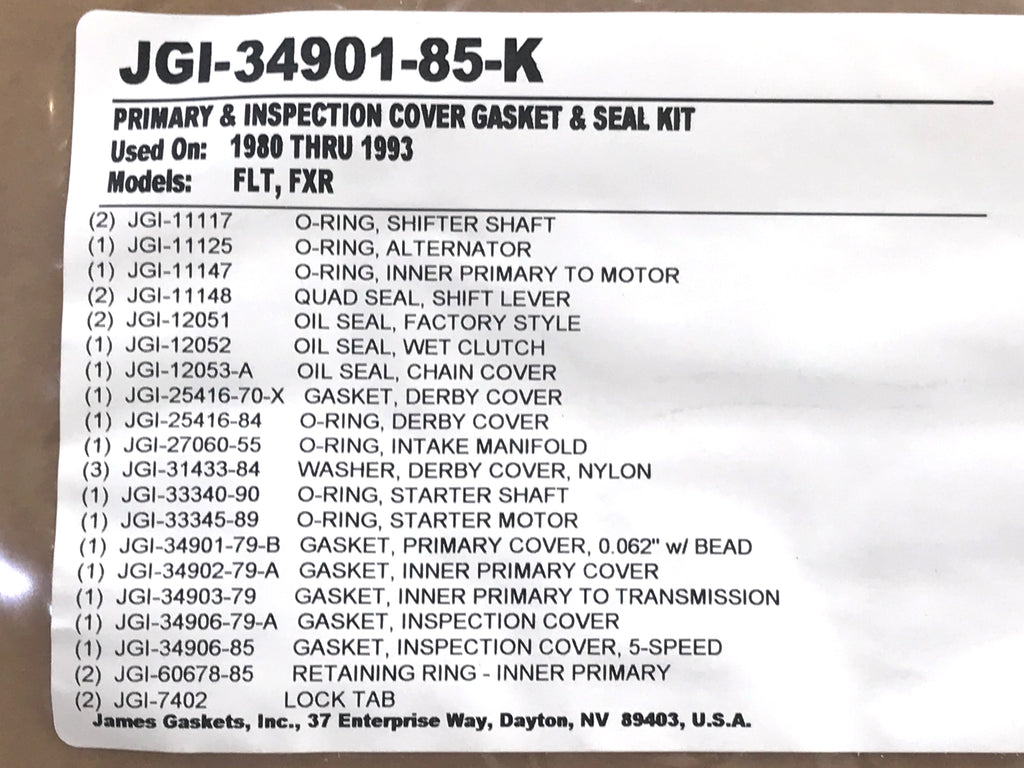 James Gaskets Inc Primary Cover Gasket Kit FXR Touring 1980-1993 JGI-34901-85-K