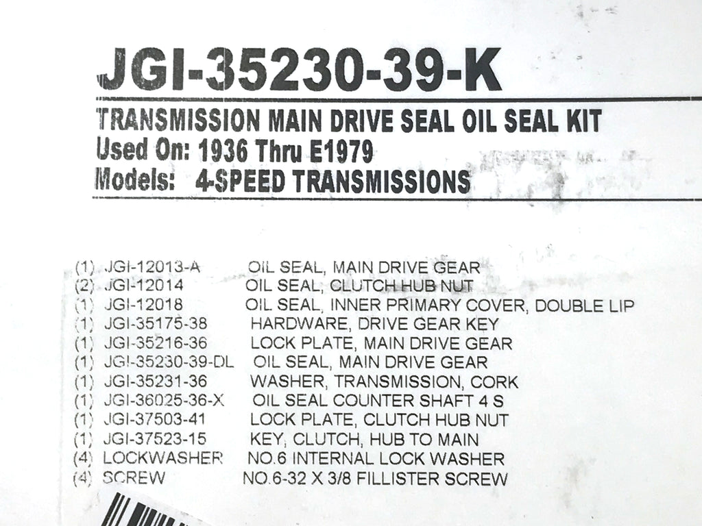 James Gaskets Inc Transmission Main Shaft Seal Kit Big Twin 1936-1979 JGI-35230-39-K