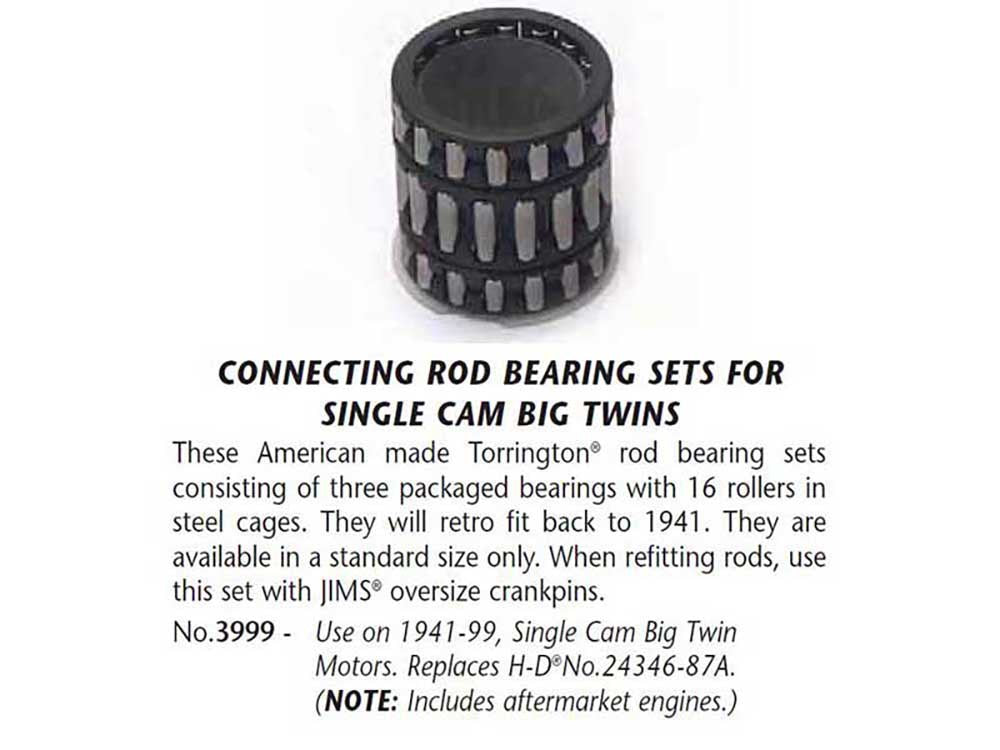 Jims Conrod Bearing Kit with Steel Cage 3999 for Big Twin 1941-1999