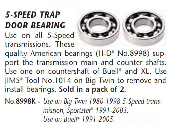 Jims Transmission Trap Door Bearings 5-Speed Big Twin 1980-1998 Sportster 1991-2003